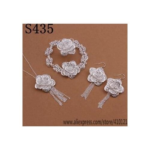 S435 Hot Sale Silver Color Fine Jewelry Sets For Women Fashion Jewelry Charms Fashion Bracelet Necklace Earring Ring