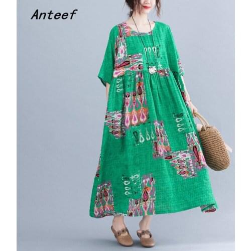 Short sleeve cotton vintage floral dresses for women casual loose long summer dress elegant clothes 2021 sundress