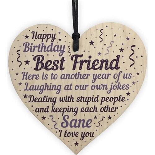 1PC Wooden Hanging Best Friend Birthday Gifts Thank You Heart Friendship Plaque Sign Crafts Christmas Home DIY Tree Decorations