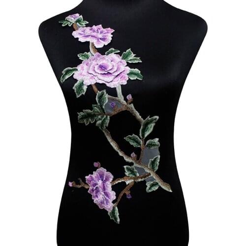 10pc 3D Violet Long Large Embroidery Patches Applique Lace Motif Venice Sew On Sewing Accessories for Bridal Wedding Dress T1806