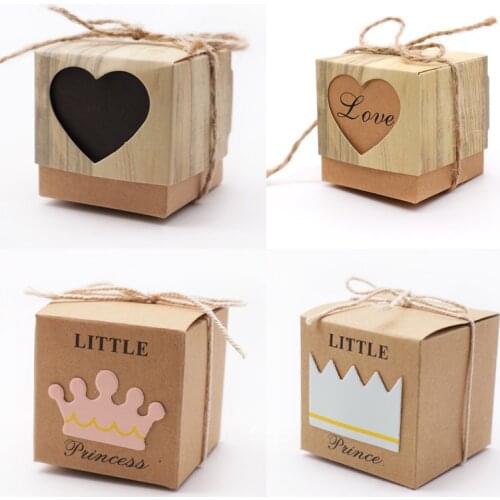 10pcs Kraft Paper Candy Box Hollow Heart Gift Boxes for Rustic Wedding Baby Shower Birthday Party Favor Princess Prince Gift Box
