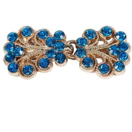 20set Crafts Closure Clasps Button Blue Crystal Gold Tone Metal Hook Eyes Clasp Garment Fastener Sewing Supplies NK318