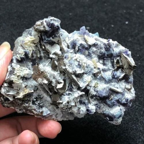 222gPurple fluorite pyrite mica mineral stone home furnishing crystal aura meditation healing teaching treasures
