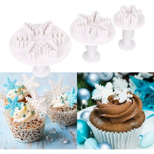 3pcs/set Snowflake Snow Shape Cake Mold Fondant Pastry Cutter Chocolate Cookie Candy Plunger Mold Cake DIY Decorating Tools