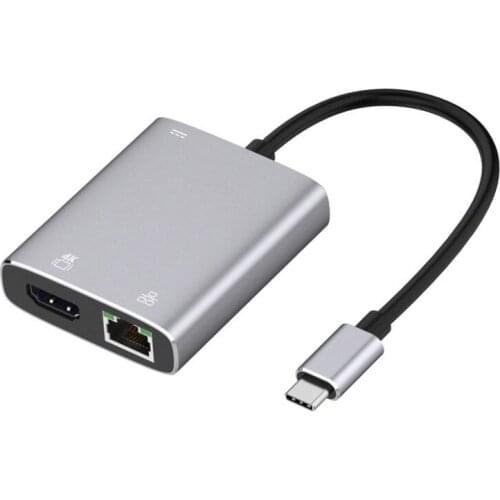 3 in 1 USB C Hub Type-C To HDMI-Compatible 4K@30Hz RJ45 Gigabit Ethernet PD Charging 5Gbps High Speed Lan Wired Network Adapter