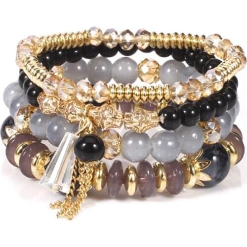 4Pcs/set Agate Like Bracelet Colorful Alloy Tassels Korean Style Female Geometric Glass Fashion Jewelry Accessories Hand Chains