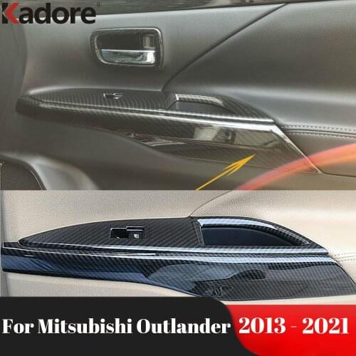For Mitsubishi Outlander 2013-2019 2020 Carbon Fiber Inner Door Armrest Handle Decoration Cover Trim Car Interior Accessories
