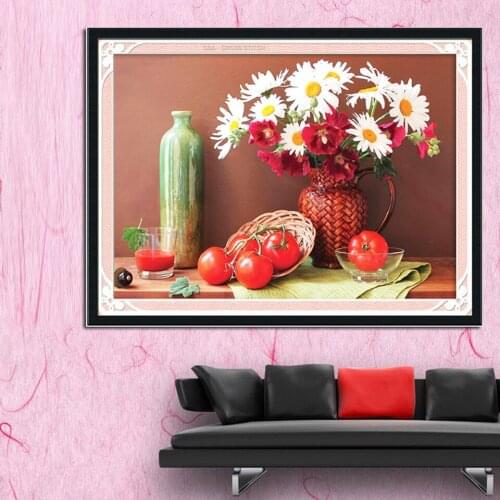 5D Full DIY Diamond Painting Flower And Woven Baskets Bottle Wine Glass On The Table Cross Stitch Diamond Embroidery Home Decor