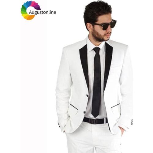 Custom Made White Men Suits Wedding Groom Tuxedos Slim Fit Bridegroom Suits 2 Pieces (Jacket+Pants) Best Man Blazer