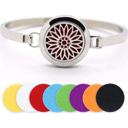 BOFEE Aromatherapy Locket Bracelet Essential Oil Diffuser Bangle Magnetic Sunflower Stainless Steel Fashion Jewelry Gift 25mm
