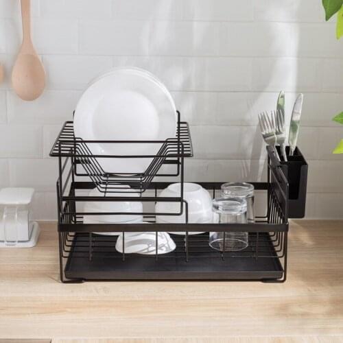 Household Wrought Iron Dish Rack with Drain Tray Rack To Dry Dishes, Chopsticks, Spoons, Dishes, Dishes, Kitchen Supplies Storag