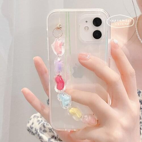 Clear Aurora Gradient Bracelet Wrist Chain Case For iPhone 12 11 Pro Xs Max Mini XR X 7 8 Plus SE 2 Cute Phone Charm Soft Cover