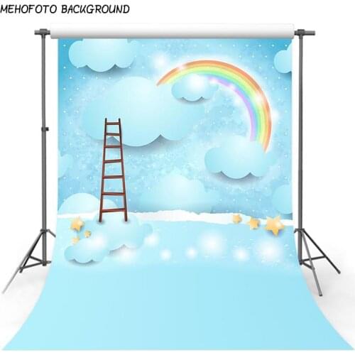 Coudy rainbow ladder blue stars cartoon baby shower photographic backgrounds studio new born baby shower photo backdrop