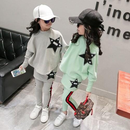 Kids Baby Girls Batwing Sleeve Star Smile Pattern Loose Tops Skirted Pant Legging 2PCS Spring Autumn Children Clothing Set