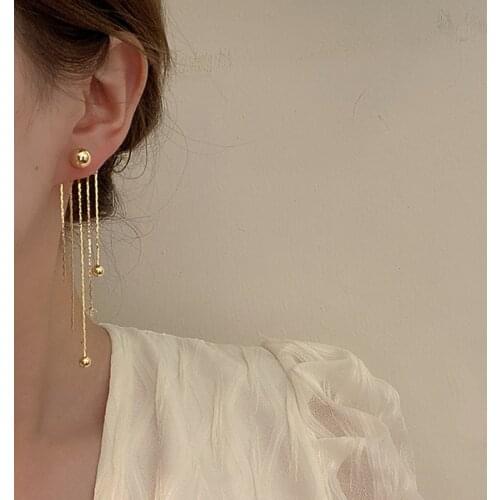 SRCOI Boho Long Rhinestone Golden Metal Chain Tassel Drop Earrings Women Wedding Party Front And Back Ear Fashion Accessories