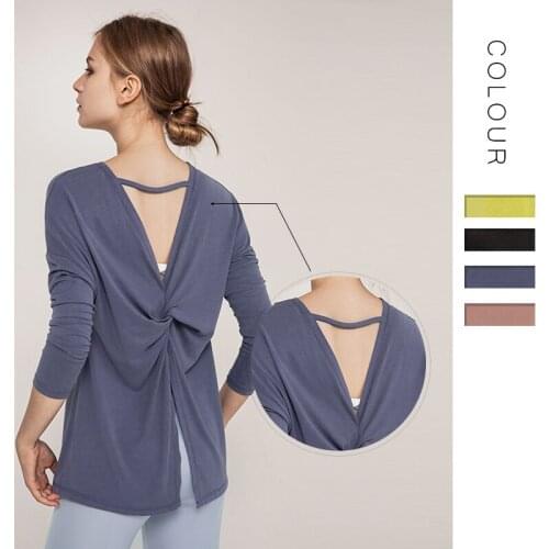 Dance Yoga Shirt Women Crop Top Gym Fitness Sport Shirt Open Back Long Sleeve Workout Sports Top Training Running Sportswear