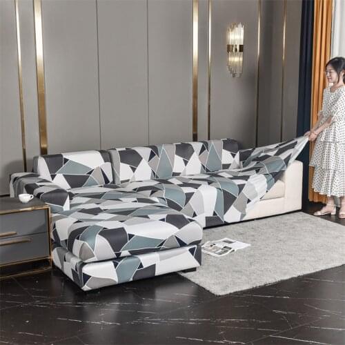 Stretch Sofa Covers for Living Room Elastic Couch Cover Kids Pets Geometric Dustproof Corner Sectional Chaise Longuer Slipcovers