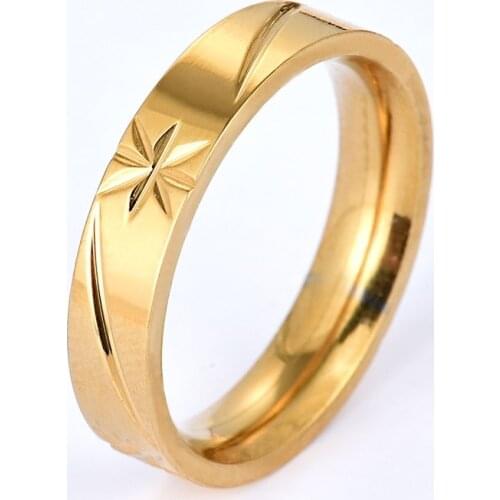 FACEINS Gold Rings for Men and Women Fashion Stainless Steel Engraved Ring Titanium Steel Ring Flowers Stainless Steel Rings