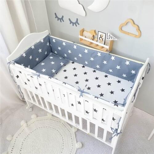 6Pcs Baby Bed Sets Cotton Cartoon Crib Bed Protector Bumper Cushion Newborns Cot Sheet Duvet Cover Pillowcase Washable Bedding