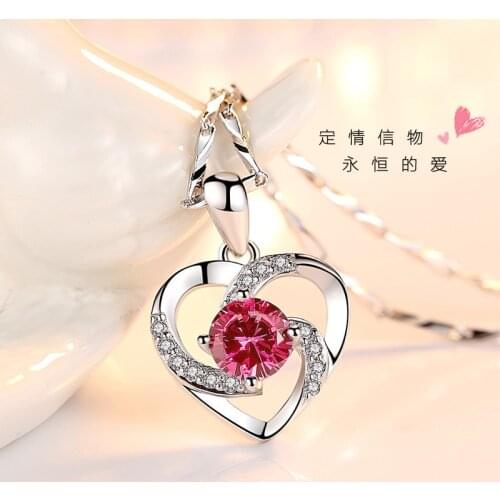 Ruby pendant 925 Sterling Silver Geometric Cut Sparkling Diamond Pendant Necklace for Women Wedding Engagement Jewelry Gift