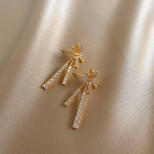 2021Trendy Bowknot Drop Earrings For Women Fashion Charm Lady Party Classic Earrings Zinc Alloy Metal Zircon Jewelry Pendient