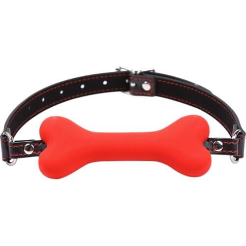 Cute Solid Leather Harness Mouth Silicone Dog Bone Ball Gag BDSM mouthPlug Couples Flirting Sex Products toys Adult Games