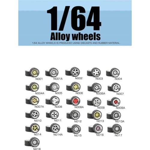 1:64 Scale Alloy Modified Wheels Rubber Tires Car Model Modified Accessories Scene Layout Decorative Ornaments Toy Free Shipping