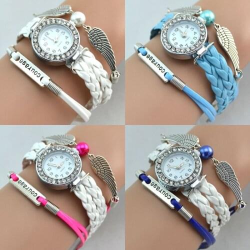 2017 Fashion Courage Bracelet Watch Wing Girasol Pearl Wristwatch Casual Luxury Strap Watch