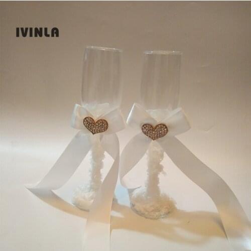Newest 2 PCS/ Set Heart Crystal Wedding Champagne Toasting Glasses Wedding Glasses Set For Weddings Decoration