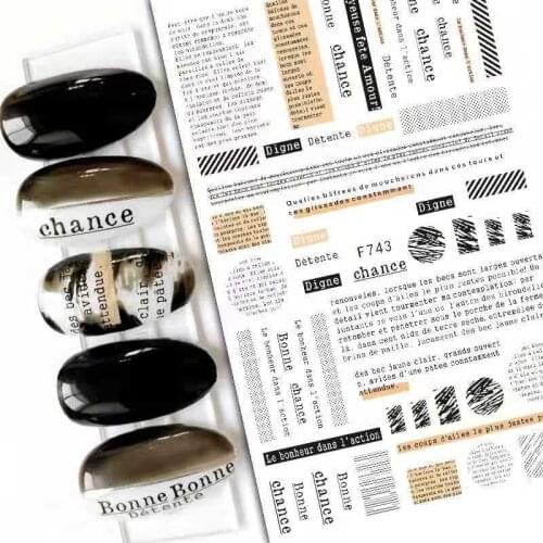 Newest F-743 newspaper design nail sticker decal stamping back gule DIY nail decoration tools