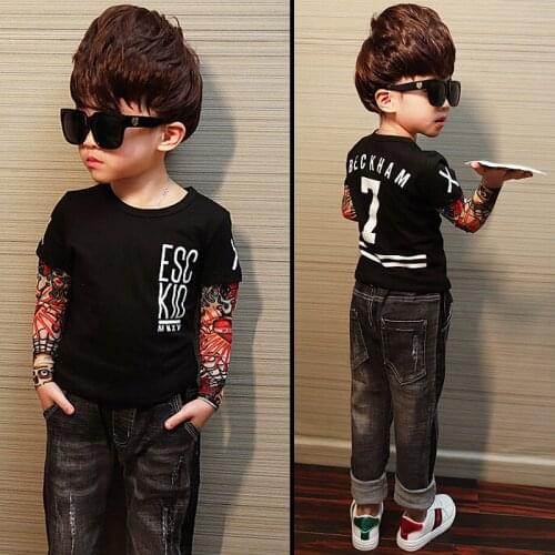 Novelty Tattoo Long Sleeve Children T-Shirts Cotton Boys T Shirt Kids TShirt Autumn Kids Girls Tops 2-7Years Children Clothes