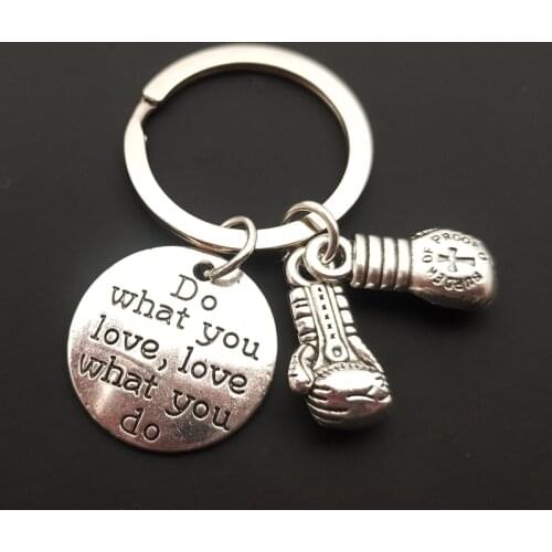 New Metal Boxing Gloves Keychain Letter Do What You Love Sports Key Ring For Women Men Boxer Movement Jewelry