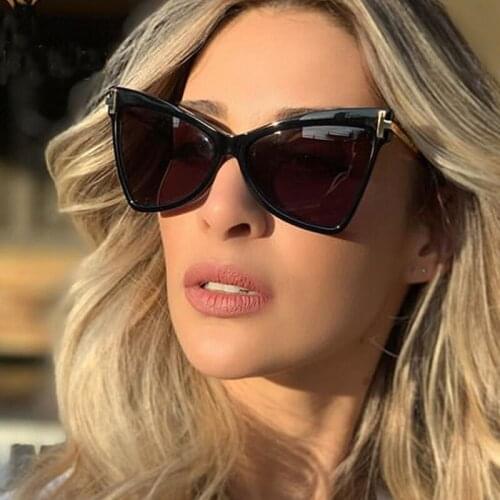 New fashion brand triangle cat eye sunglasses for women vintage alloy oversized black gradient sun glasses female unique shades