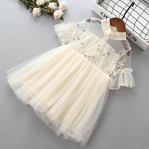 Girl flower princess dress Summer children clothing baby girls birthday cheongsam style embroidery dresses for 2-7T kids Clothes