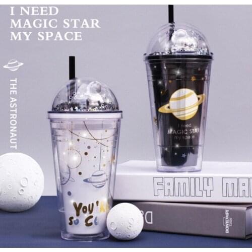 Portable Lovely Cartoon Mug Creative Double Layer Plastic Water Bottle With Straw Yogurt Mug Best Cup Kid Gift For Women Lovers