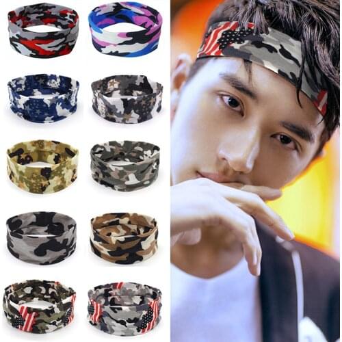 Unisex Camouflage Cotton Sweatband Wide Sports Yoga Printed Headband Elastic Hair Bands Women Men Stretch Cotton Head Hoop