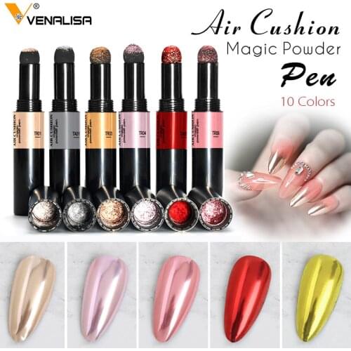 VENALISA Air Cushion Magic Powder Pen 10 Colors Laqcuer Nail Art High Quality Mirror Effect Nail Makeup Fast Design Powder
