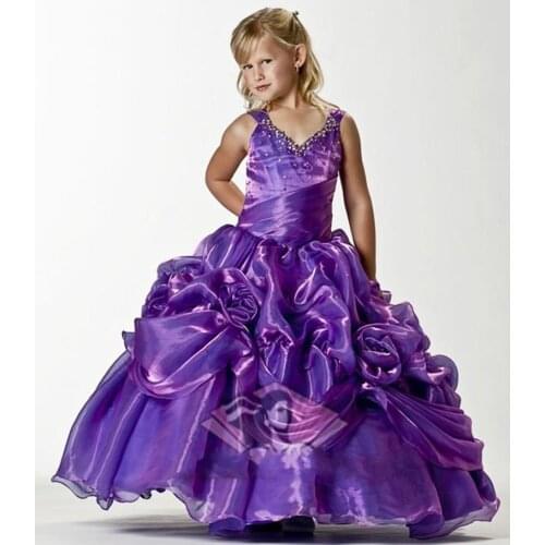 Purple Princess Flower Girls Ball Gowns Ruffles Puffy Girls Celebration Dresses Prom Birthday Party Photography Gowns Custom