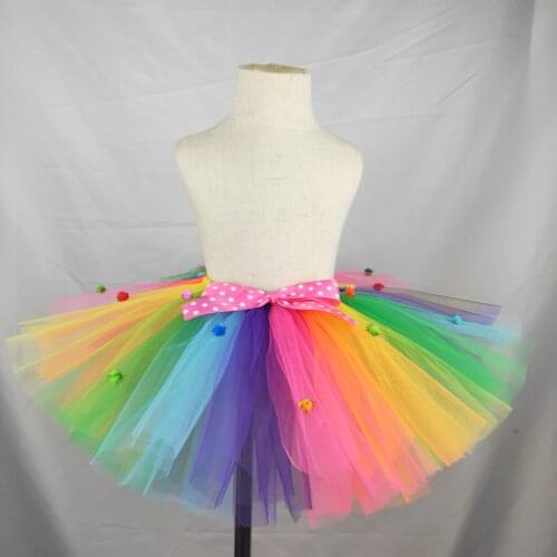 Rainbow Tutu Skirts Baby Girls Tulle Skirts Ballet Dance Pettiskirt Tutus with Polka Dots Bow and Set Kids Party Skirts