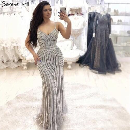 Robe De Soiree Sexy Mermaid Diamond Beaded Evening Dinner Party Dress 2020 Formal Long Gowns For Women Plus Size DLA6002