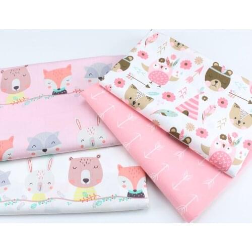 Pink Cartoon Printed Fabric Kids Twill Cotton Fabric for DIY Sewing Quilting Fat Quarters Material For Baby&Child