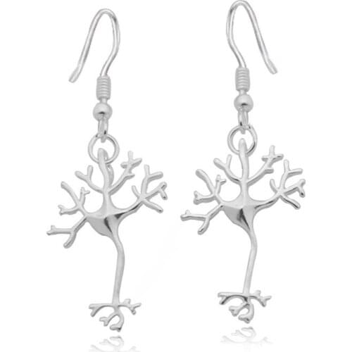 New Silver Color Boho Neuron Brain Nerve Cell Drop Earrings Brinco Aros Long Life Tree Earrings For Women Jewelry Girls Gifts