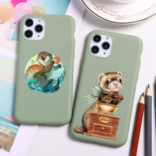 NBDRUICAI Cute Cartoon Otter Phone Case For iphone 12 11 Pro Max Mini XS 8 7 6 6S Plus X SE 2020 XR Candy green Silicone cover