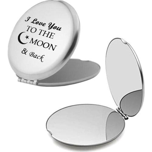 Travel Folding Makeup Mirror Metal Magnifying Glass I Love You To The Moon Return To Enlarge Round Pocket Travel Makeup Mirror