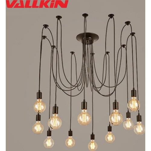 LOFT Modern Black Lustre chandeliers 6-14 Arms Retro Adjustable Edison Bulb Lamp E27 Art Spider Ceiling Lamps Luminaire Fixtures