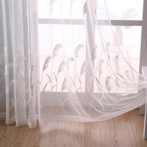 Modern Simple White Reed Embroidery Tulle Curtains For Living room Bedroom Voile Kitchen Window Sheer Panel Custom AG658#4