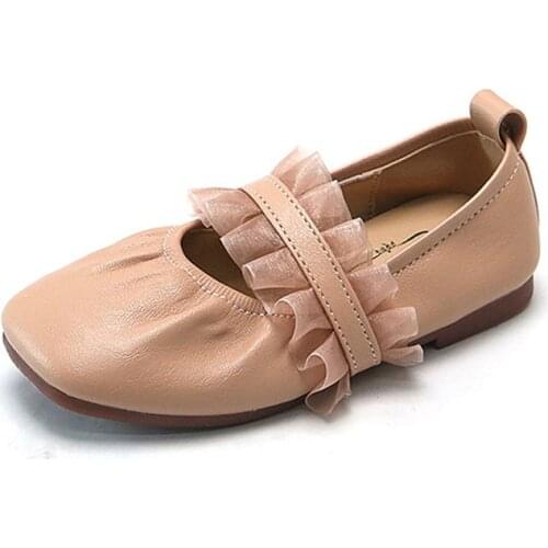 CUZULLAA Girls Elegant Lace Princess Shoes Children Flats 2020 Children Soft Sole Casual Shoes Size 21-35