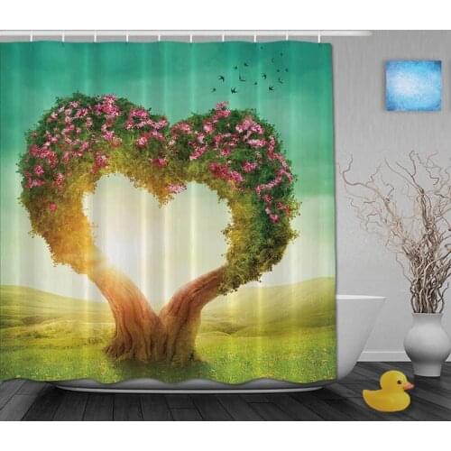 Wedding Decor Bathroom Shower Curtains Couples Love Tree Shower Curtain Waterproof Polyester Fabric Bathroom Curtain Hooks