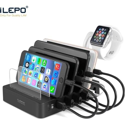 ILEPO 5-Port Multi USB Charger Quick Charge PD3.0 60W Fast Charger Dock Station for Cell Phone & Tablet and More USB Devices