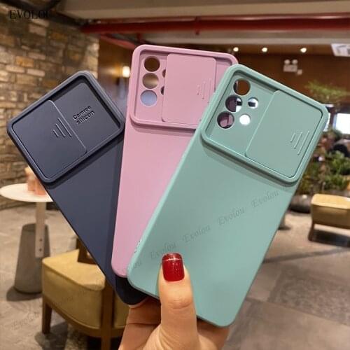 Slide Camera Lens Protection Phone Case For Samsung Galaxy A21S A12 A72 A32 A52 A10S A02S Candy Color Silicone Shockproof Cover